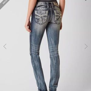 Womens Rock Revival bejeweled blue straight jeans size 27